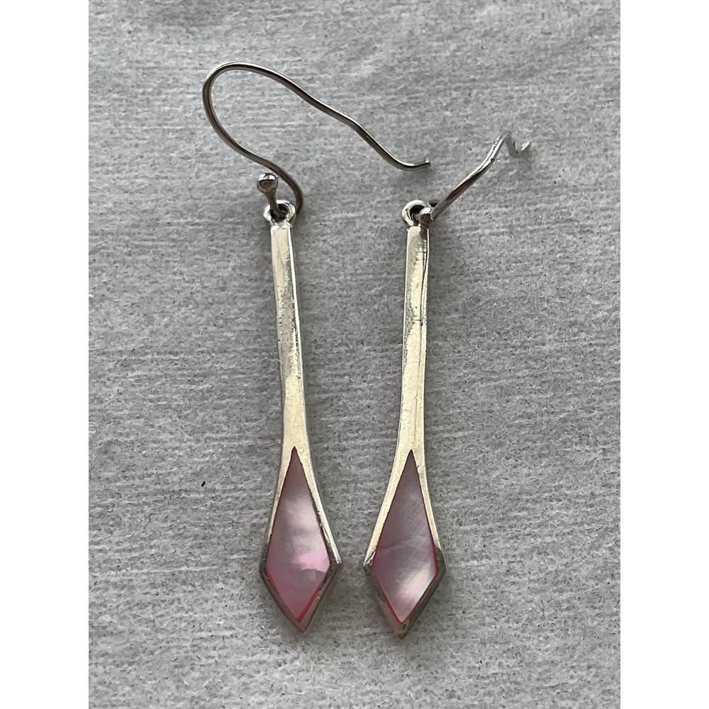 SX 925 Sterling Silver Pink MOP Drop Dangle Earrings Vintage